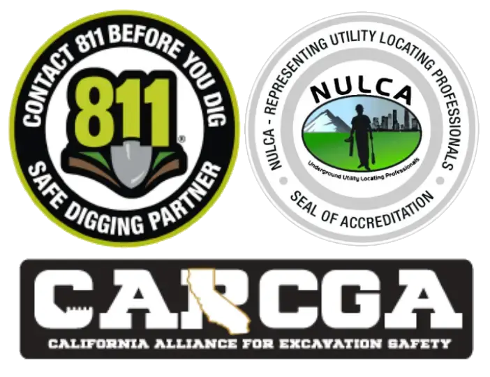 Certifications: Contact 811 Before You Dig, NULCA Seal of Accreditation, CARCGA California Alliance for Excavation Safety